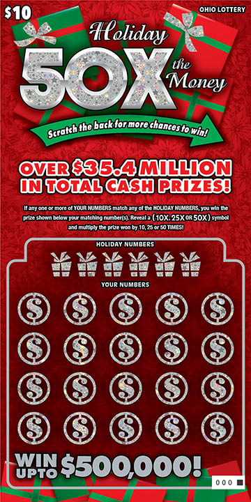 Holiday 50X the Money Ohio scratch-off ticket