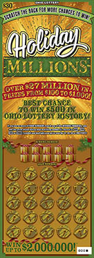 HOLIDAY MILLIONS scratch-off ticket