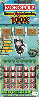 MONOPOLY BONUS SPECTACULAR 100X scratch-off ticket