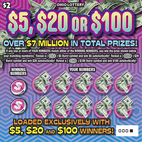 $5, $20 or $100 scratch-off from Ohio Lottery