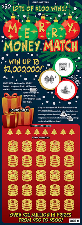 Merry Money Match Ohio scratch-off ticket
