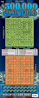 $500,000 CASHWORD scratch-off ticket