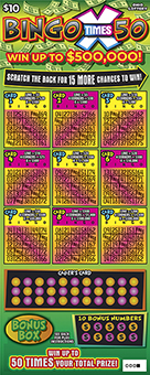 BINGO 50X scratch-off ticket