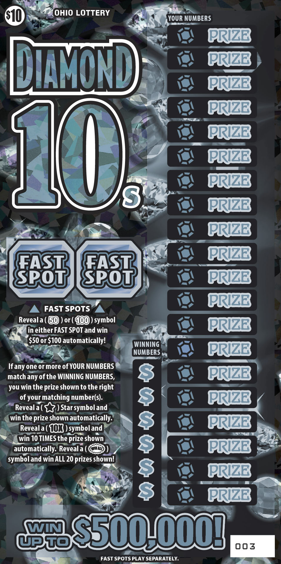 Gem 10s scratch-off from Ohio Lottery