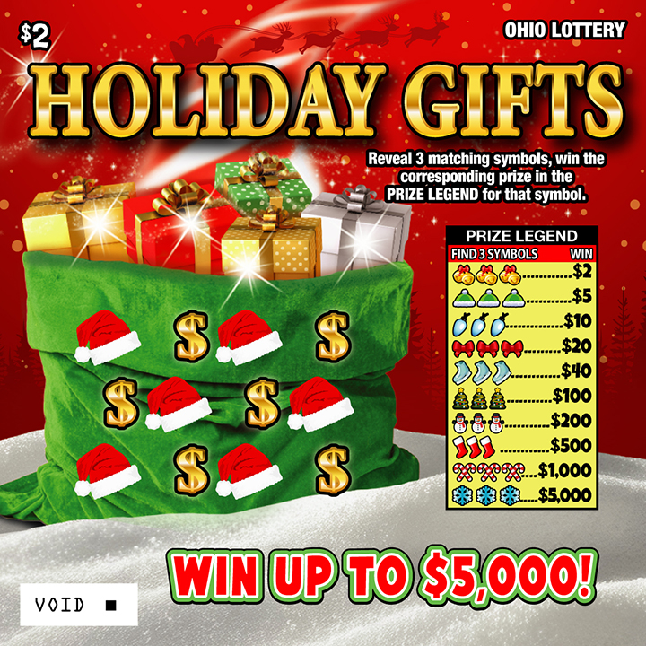 Holiday Gifts scratch-off from Ohio Lottery