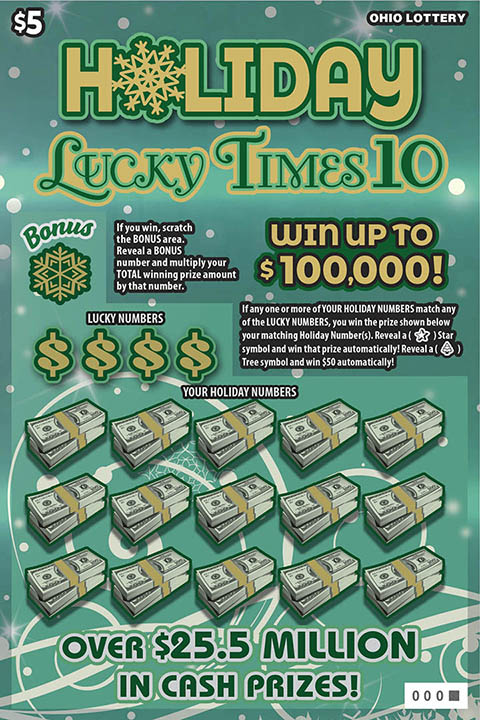 Holiday Lucky Times 10 Ohio scratch-off ticket