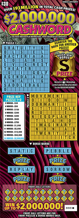 $2,000,000 Cashword scratch-off from Ohio Lottery