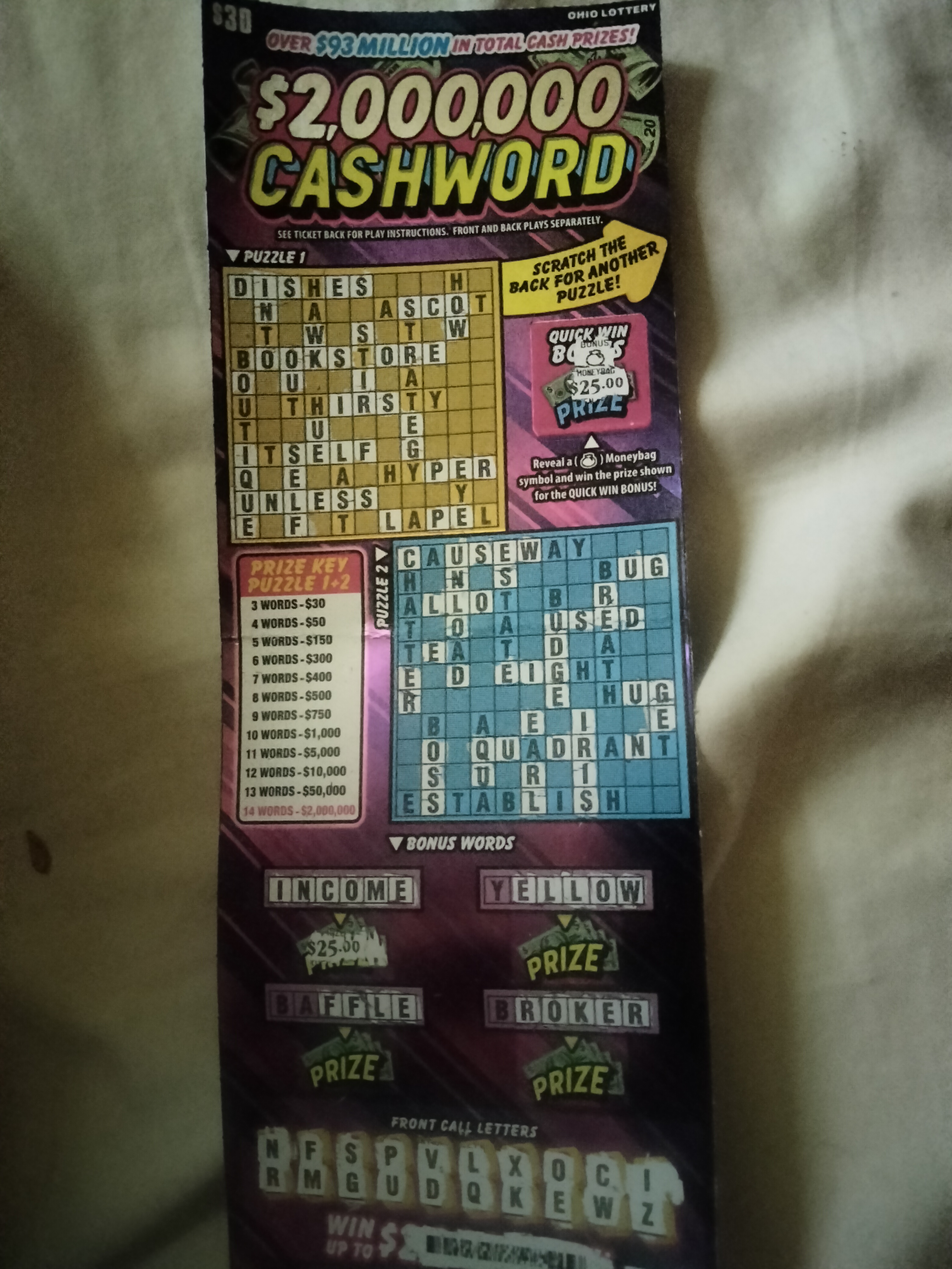 Bought a cashword ticket